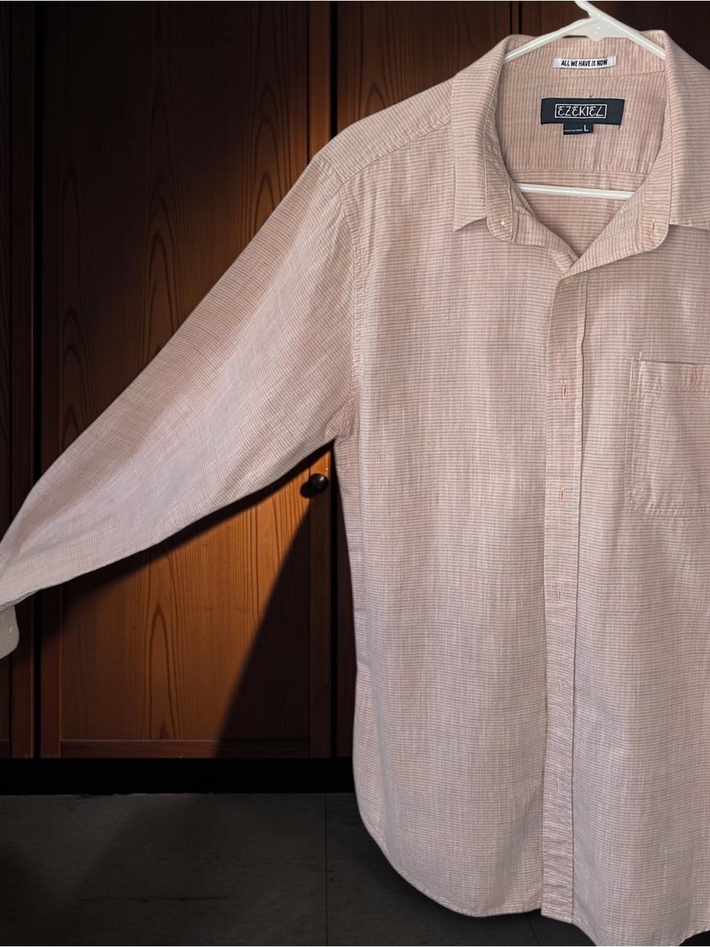 EZEKIEL - Peach and Light Gray Striped 
Casual Button-Down Shirt